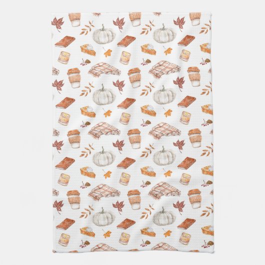 Gezellig Herfst Essentials Waterverf Patroon Theedoek (Verticaal)