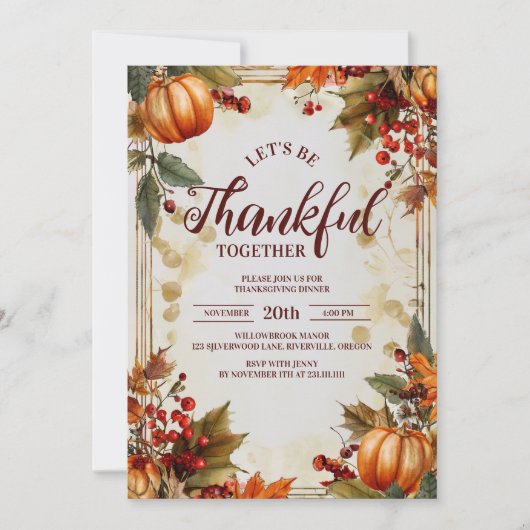 Gezellig Herfst Pompoen Oogst Thanksgiving Diner Kaart (Voorkant)