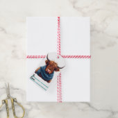 Gezellig Highland koe kerst label Cadeaulabel (Met Touw)