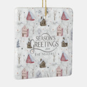 Gezellig Huis Kerstmis Roze ID985 Keramisch Ornament (Rechts)