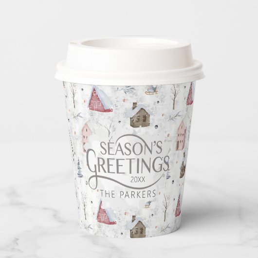 Gezellig Huis Kerstmis Roze ID985 Papieren Bekers (Achterkant)