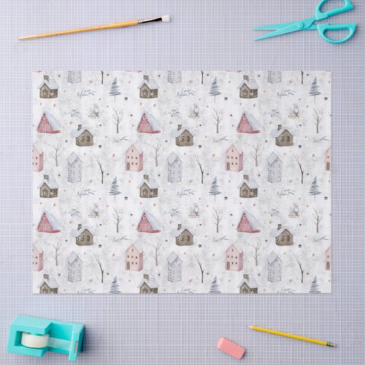 Gezellig Huis Kerstmis Roze ID985 Tissuepapier (Craft)