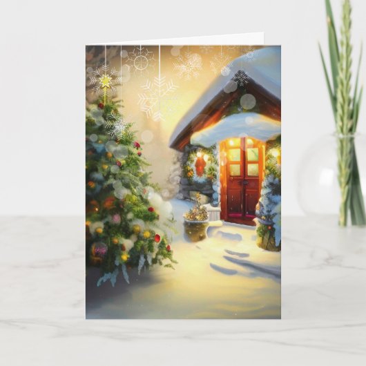 Gezellig huisje Kerstmis Sneeuw Personaliseren Han Feestdagen Kaart (Voorkant)