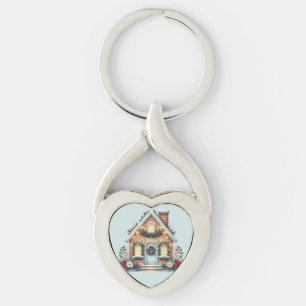 Gezellig Huisje van Gemberkoek Kerst Illustratie Sleutelhanger