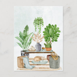 Gezellig interieur met planten briefkaart