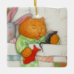 GEZELLIG KATTEN keramisch vierkant Ornament