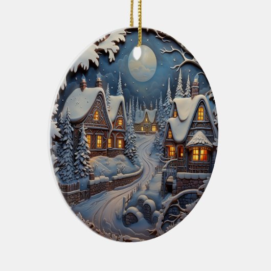 Gezellig kerstdorp keramisch ornament (Rechts)