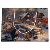 Gezellig kerstdorp winterscène groot cadeauzakje (Voorkant)