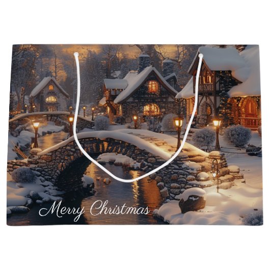 Gezellig kerstdorp winterscène groot cadeauzakje (Voorkant)