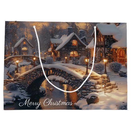 Gezellig kerstdorp winterscène groot cadeauzakje (Achterkant)