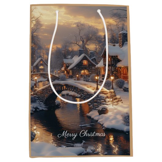 Gezellig kerstdorp winterscène medium cadeauzakje (Voorkant)