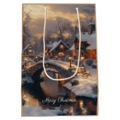 Gezellig kerstdorp winterscène medium cadeauzakje (Achterkant)