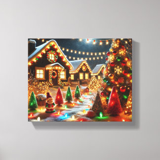 Gezellig kerstwonderland met feestelijke lichten canvas afdruk