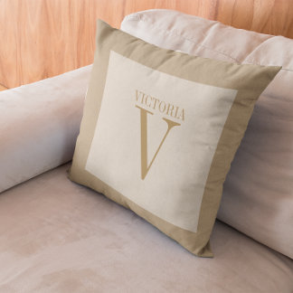 Gezellig licht beige linnen met tan monogram kussen