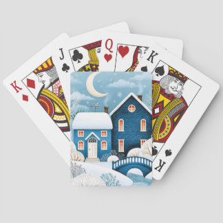 Gezellig Maan Winterdorp Sneeuwig Cottage Pokerkaarten