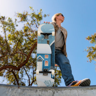 Gezellig Maanlicht Winterdorp Sneeuwig Cottage Skateboard