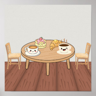 Gezellig Ontbijt Café Poster Koffie, Pannenkoeke