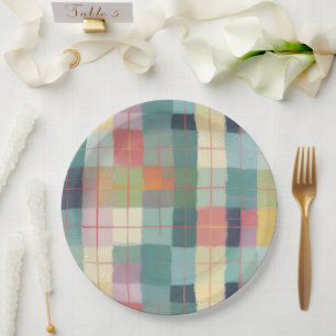 Gezellig Pastel Plaid Roze Geel Minty Groen Papieren Bordje