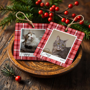 Gezellig Rood en Wit Geplakt stof Huisdier Foto Ke Metalen Ornament