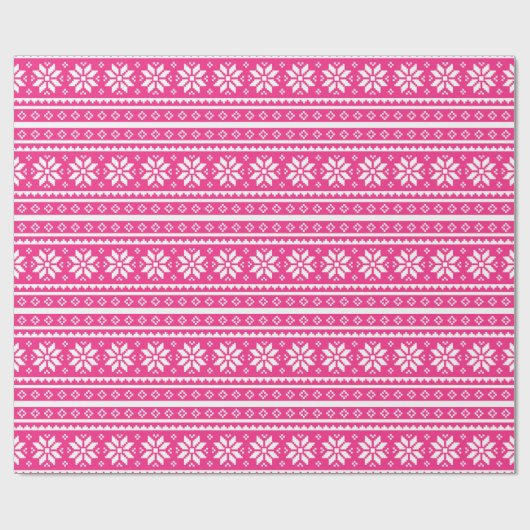Gezellig roze Nordic snowflake patroon Kerstmis Cadeaupapier (Vlak)