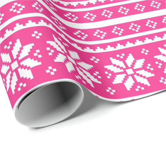 Gezellig roze Nordic snowflake patroon Kerstmis Cadeaupapier (Rol Hoek)