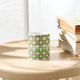 Gezellig rustiek groen bruin geblokt plakpatroon koffiemok