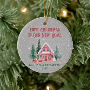 Gezellig rustiek huisje eerste kerst nieuw huis keramisch ornament