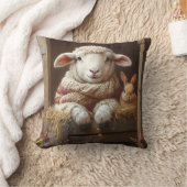 Gezellig Schaap en Konijn in Schuur met Bloemen Kussen (Deken)