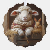 Gezellig Schaap en Konijn in Schuur met Bloemen Ornament Kaart (Achterkant)