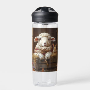 Gezellig Schaap en Konijn in Schuur met Bloemen Waterfles