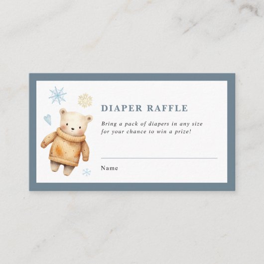 Gezellig Winter Baby shower Luier Raffle Ticket Informatiekaartje (Voorkant)