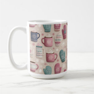 Gezellig Winter Naadloos Patroon met Gebreide want Koffiemok
