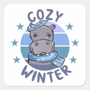 Gezellig winter schattig dier vierkante sticker