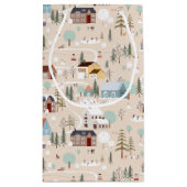 Gezellig Winter Village Scene Patroon Klein Cadeauzakje (Achterkant)