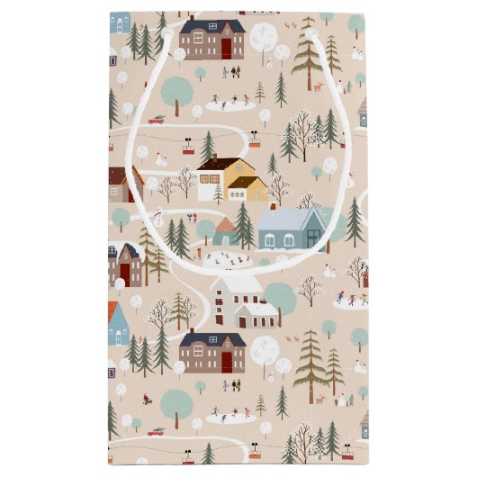 Gezellig Winter Village Scene Patroon Klein Cadeauzakje (Achterkant)