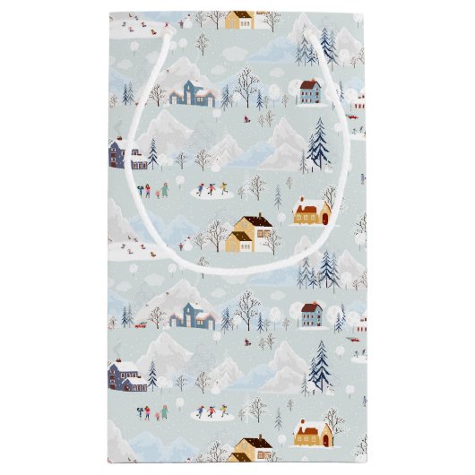 Gezellig Winter Wonderland Schaatspatroon Klein Cadeauzakje (Achterkant)