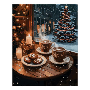 Gezellig Wintercafé met warme cacao en koekjes Perfect Poster