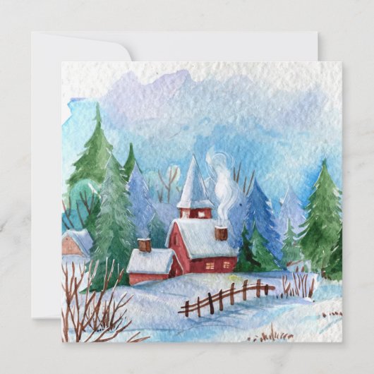 Gezellig winterlandschap Waterverf (Voorkant)