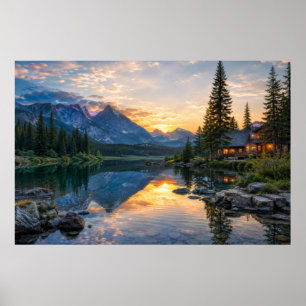 Gezellige berghut aan het ongerepte Reflection Lak Poster