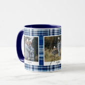 Gezellige Blauw en Wit Plaid stof Familie Foto's Mok (Voorkant links)