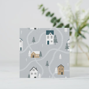 Gezellige blauw grijze winter in het noordse dorp kaart