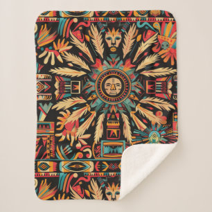 Gezellige Blauwgroen "Aztec Dream" Pluche Sherpa B Deken