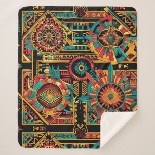 Gezellige Blauwgroen "Aztec Dream" Pluche Sherpa B Sherpa Deken