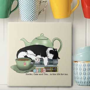 Gezellige Boeken Kat Smoking Theekopje Schattig Gr Tegeltje