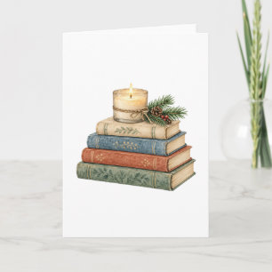 Gezellige boeken met kaars en den kaart