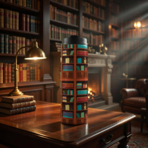 Gezellige boekenplanken thermosbeker