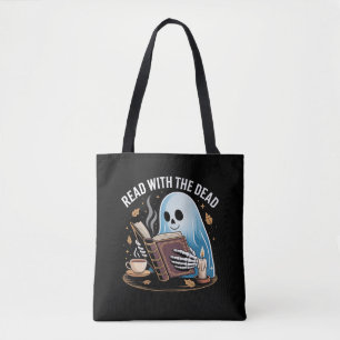 Gezellige Boekige Halloween Geest Skelet Lezen Tot Draagtas