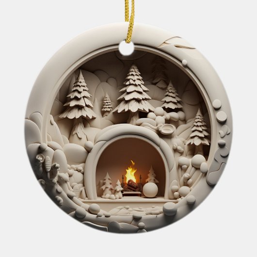 Gezellige Cabin Kersthaard Keramisch Ornament (Voorkant)