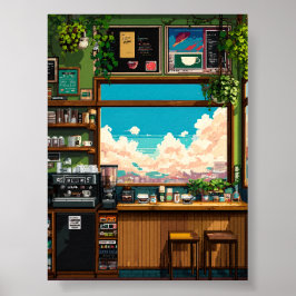Gezellige Cafetaria Raam Pixelart Poster