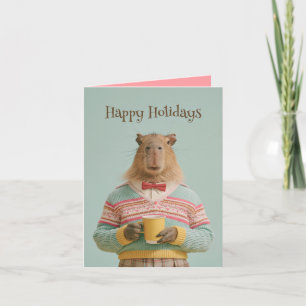 Gezellige Capybara Met een Warme Drank Feestdagen Kaart